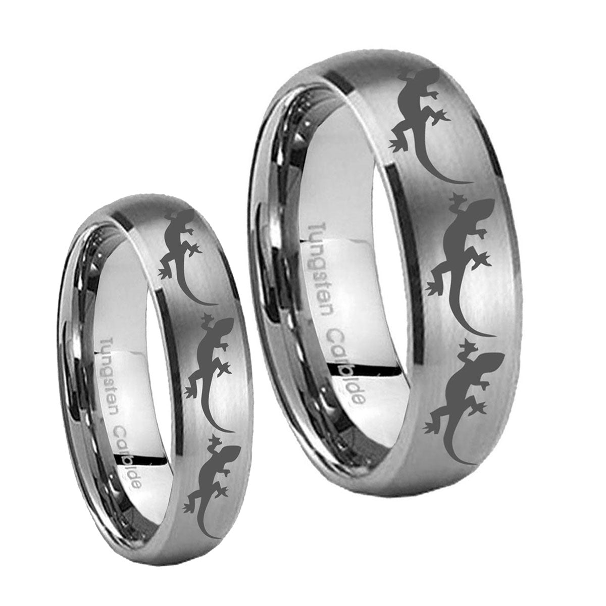 Multiple Lizard Dome Brushed Tungsten Couple Wedding Rings