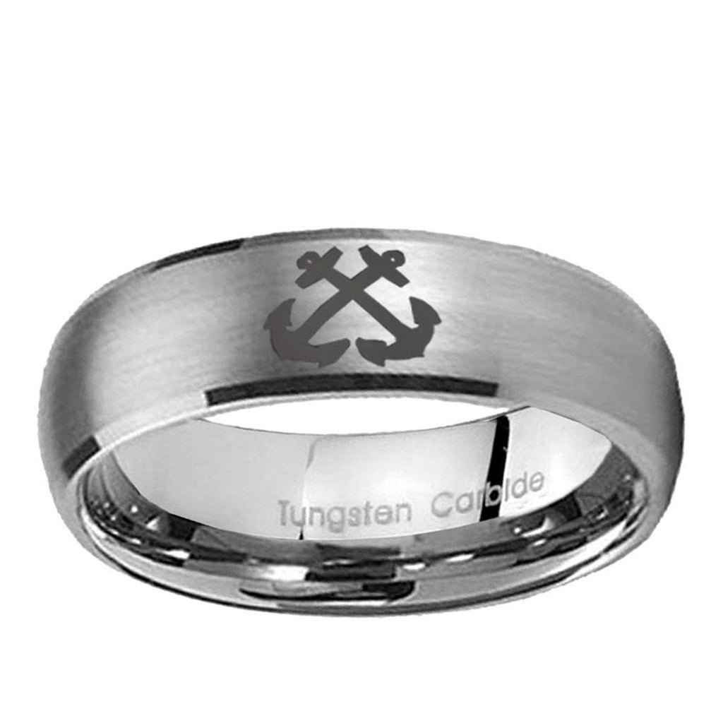 10mm Anchor Dome Brushed Tungsten Ring