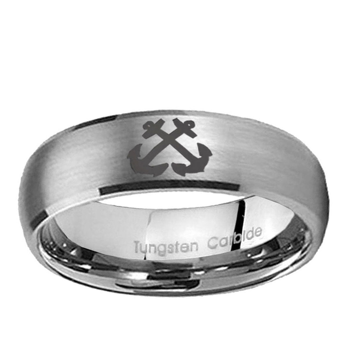 10mm Anchor Dome Brushed Tungsten Ring
