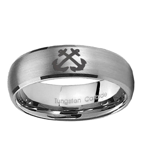 10mm Anchor Dome Brushed Tungsten Ring