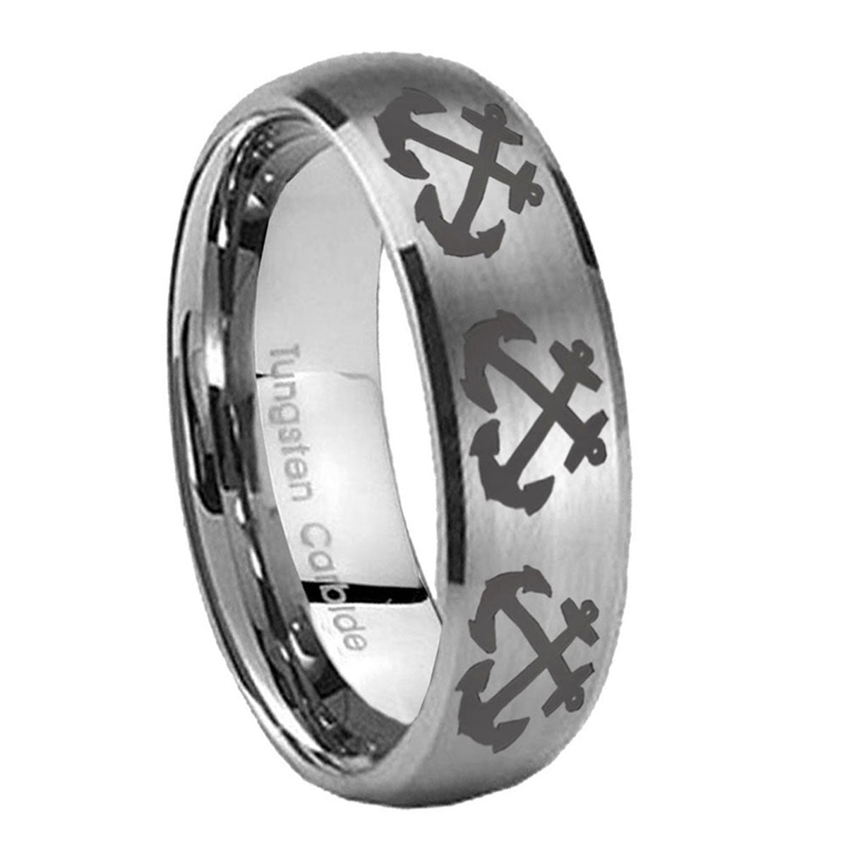10mm Multiple Anchor Dome Brushed Tungsten Carbide Wedding Engraving Ring