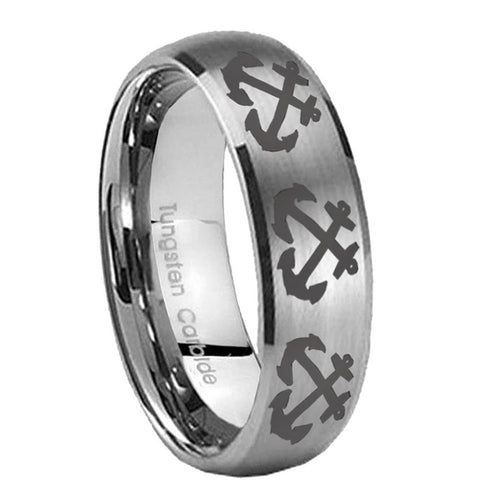 10mm Multiple Anchor Dome Brushed Tungsten Carbide Wedding Engraving Ring
