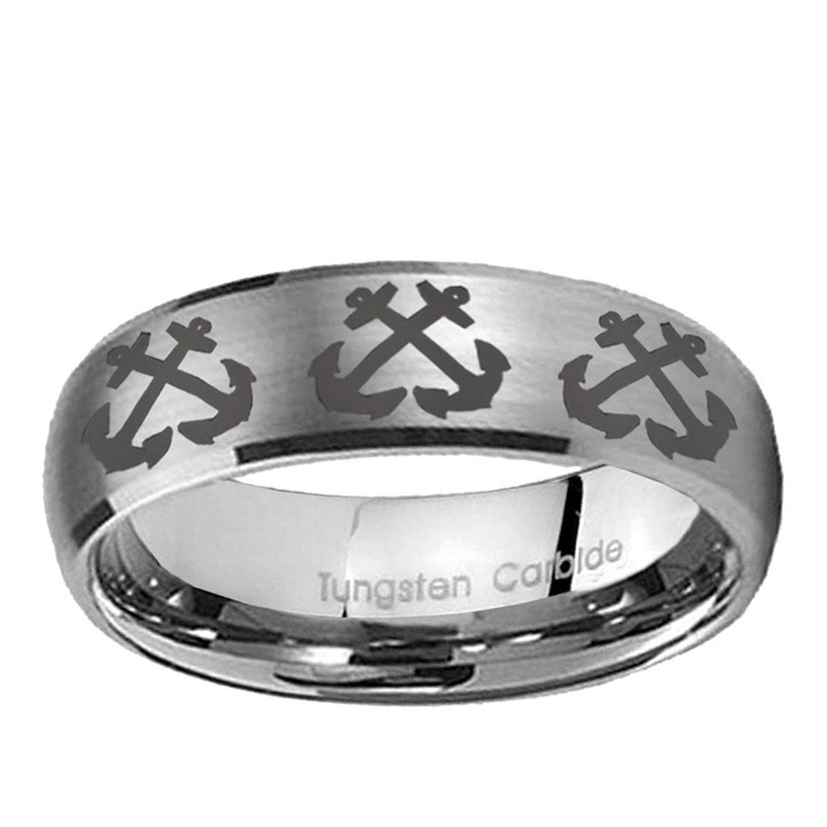 10mm Multiple Anchor Dome BrushedTungsten Ring