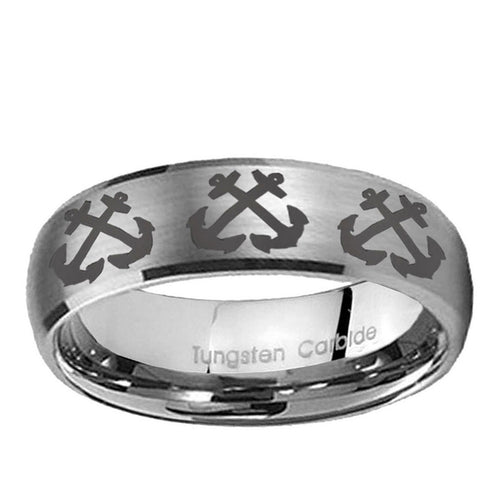10mm Multiple Anchor Dome BrushedTungsten Ring