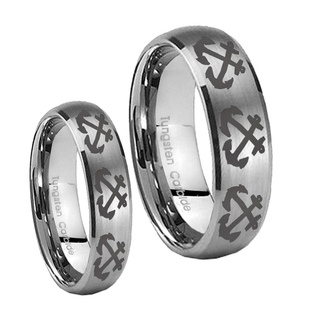 Multiple Anchor Dome Brushed Tungsten Bridal Set Ring