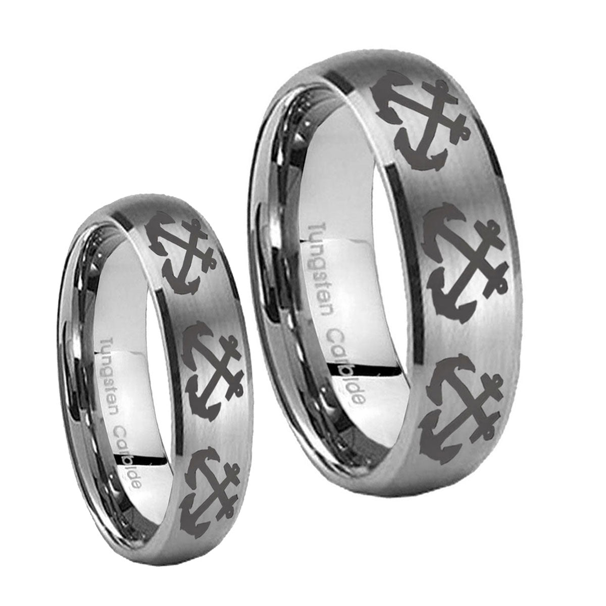Multiple Anchor Dome Brushed Tungsten Bridal Set Ring