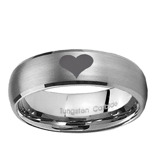 10mm Heart Dome Brushed Tungsten Ring