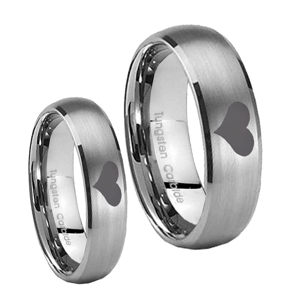 Heart Dome Brushed Tungsten Matching Ring Set