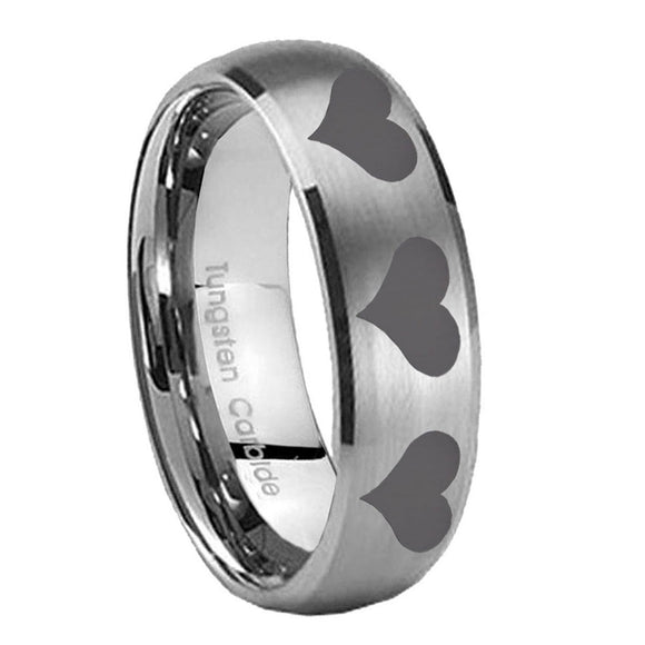 10mm-Multiple-Heart-Dome-Brushed-Tungsten-Carbide-Personalized-Ring