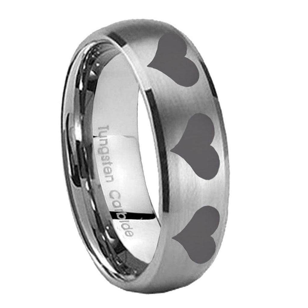 10mm Multiple Heart Dome Brushed Tungsten Carbide Personalized Ring