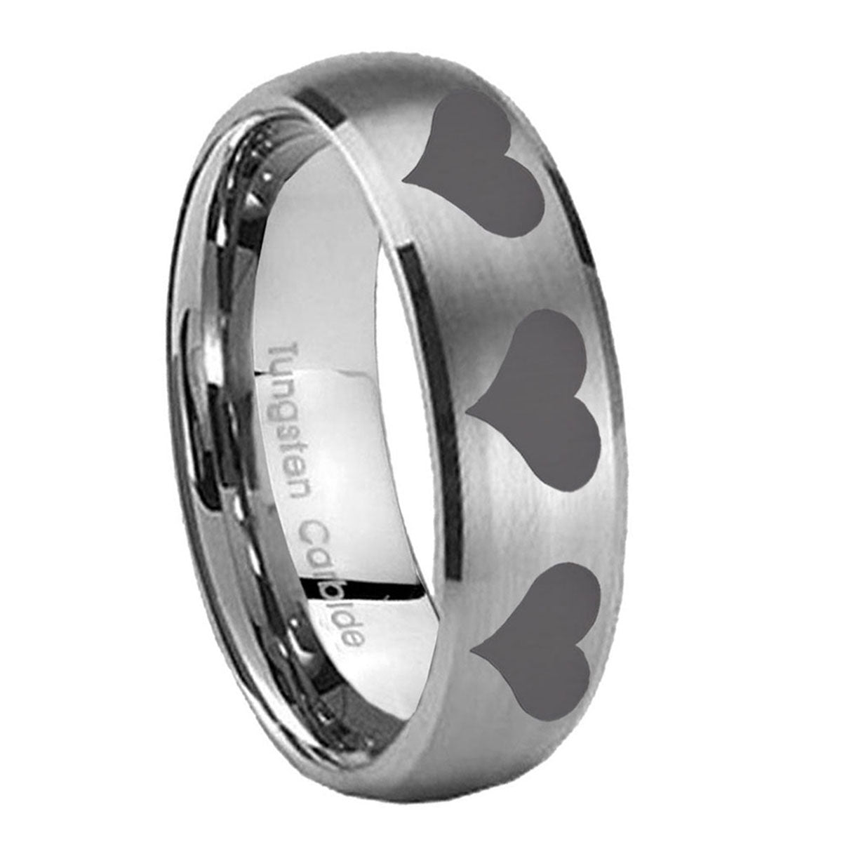 10mm Multiple Heart Dome Brushed Tungsten Carbide Personalized Ring