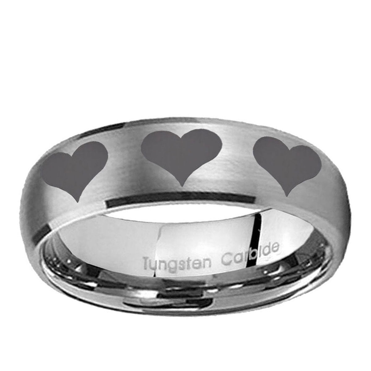 10mm Multiple Heart Dome Brushed Tungsten Ring