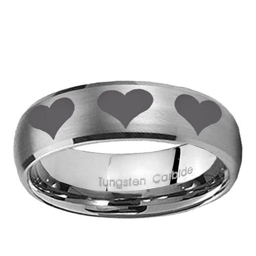 10mm Multiple Heart Dome Brushed Tungsten Ring