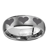 5, 8mm Multiple Heart Dome Brushed Tungsten Ring