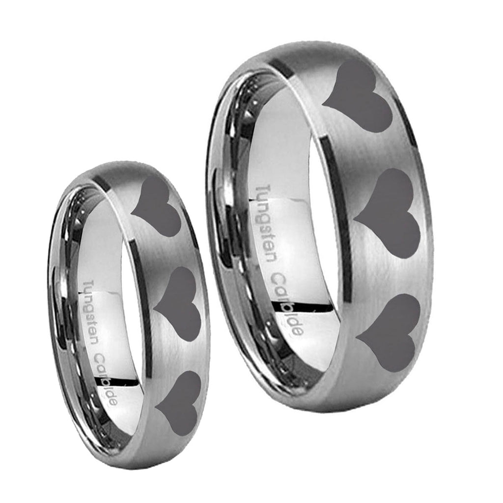 Multiple Heart Dome Brushed Tungsten Bridal Ring Sets