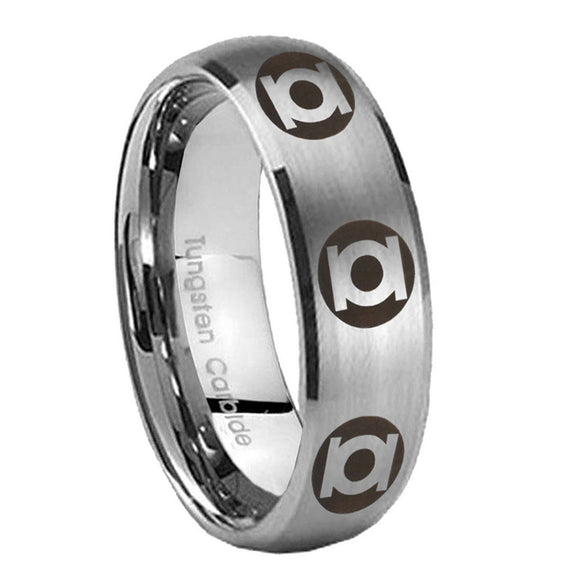 8mm Multiple Green Lantern Dome Matte Silver Tungsten Rings