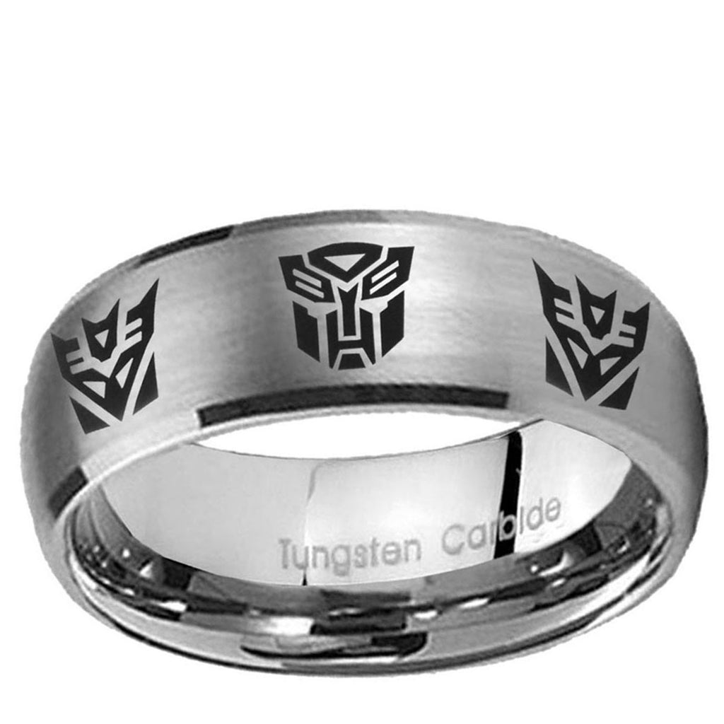 10mm Transformers Autobot Decepticon Dome Brushed Tungsten Carbide Mens Ring