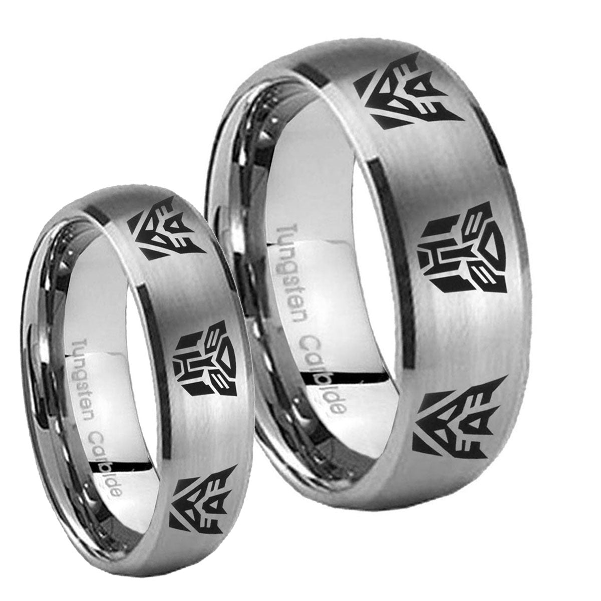 Transformers Autobot Decepticon Dome Brushed Tungsten Wedding Set Ring