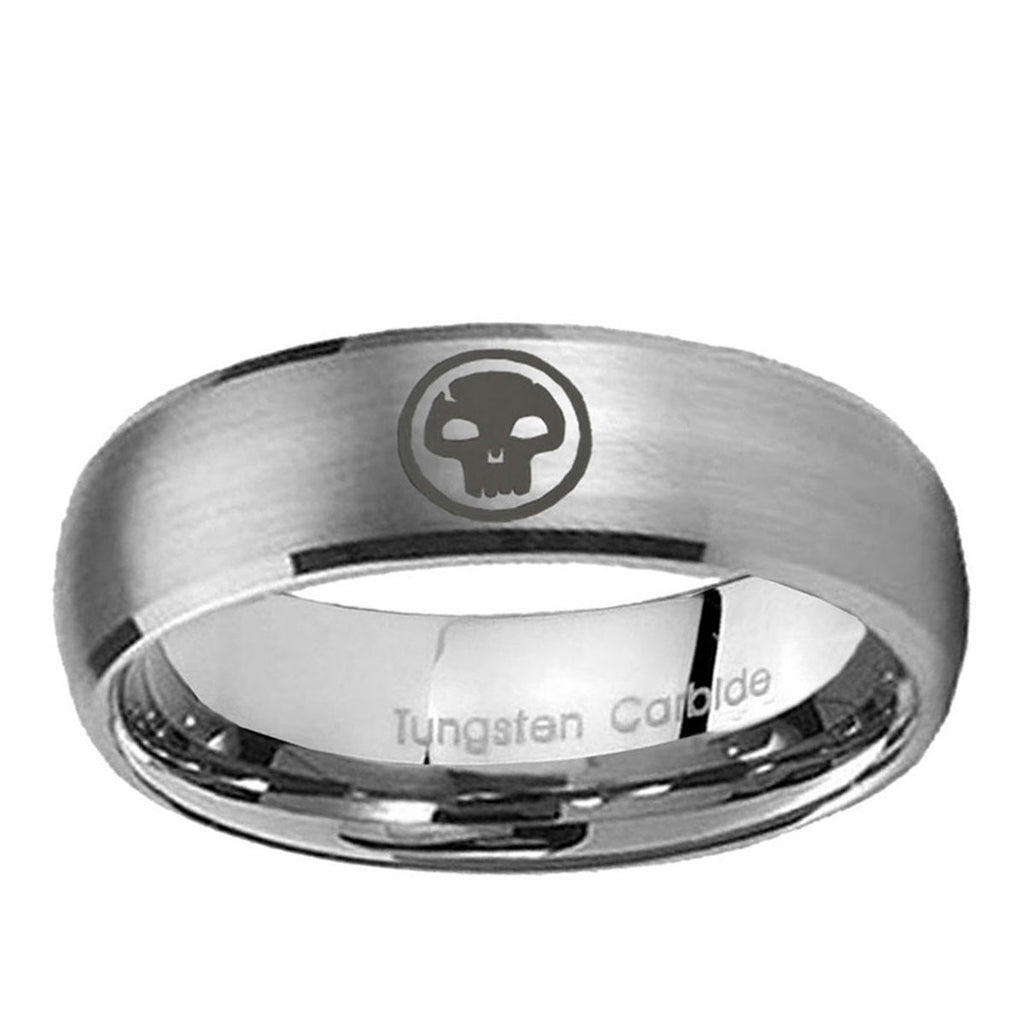 5MM Skull Dome Brushed Gray Tungsten Man Wedding Band