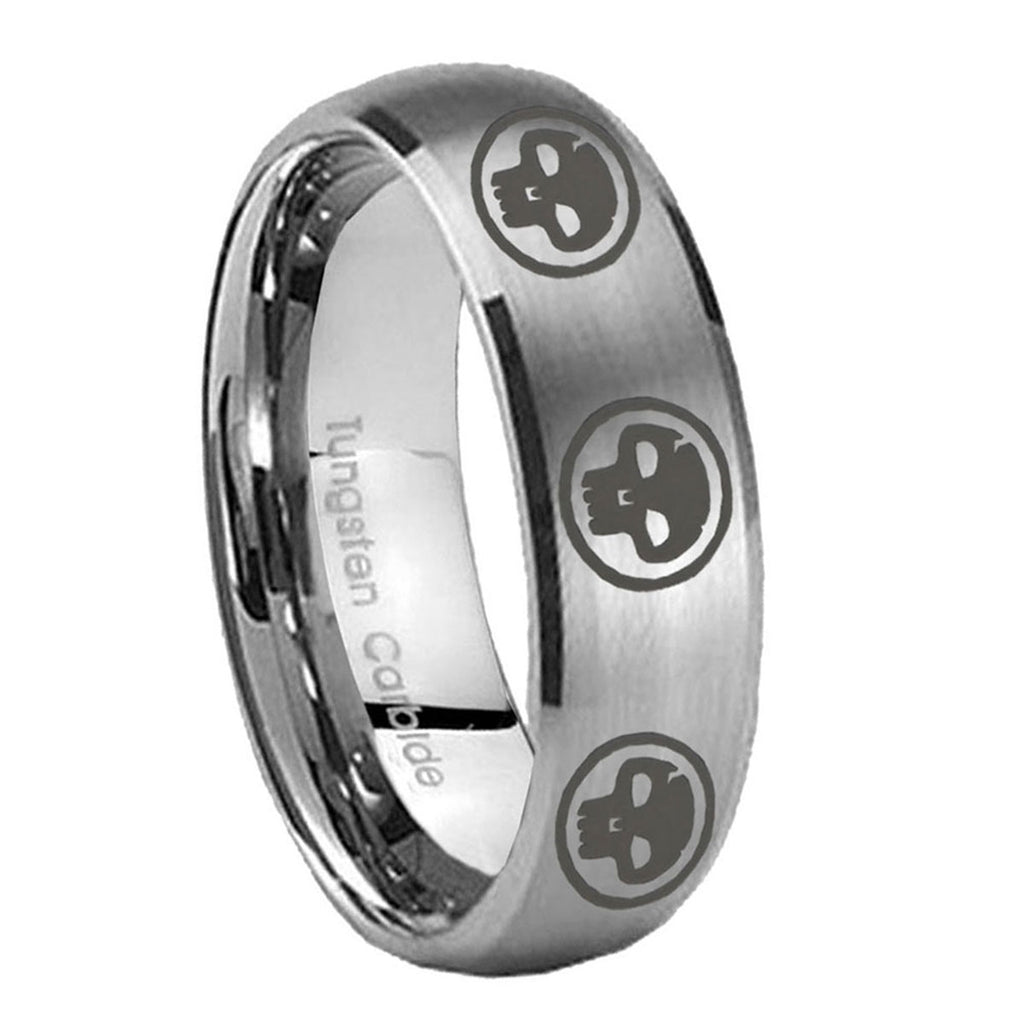 10mm Multiple Skull Dome Brushed Tungsten Carbide Promise Ring