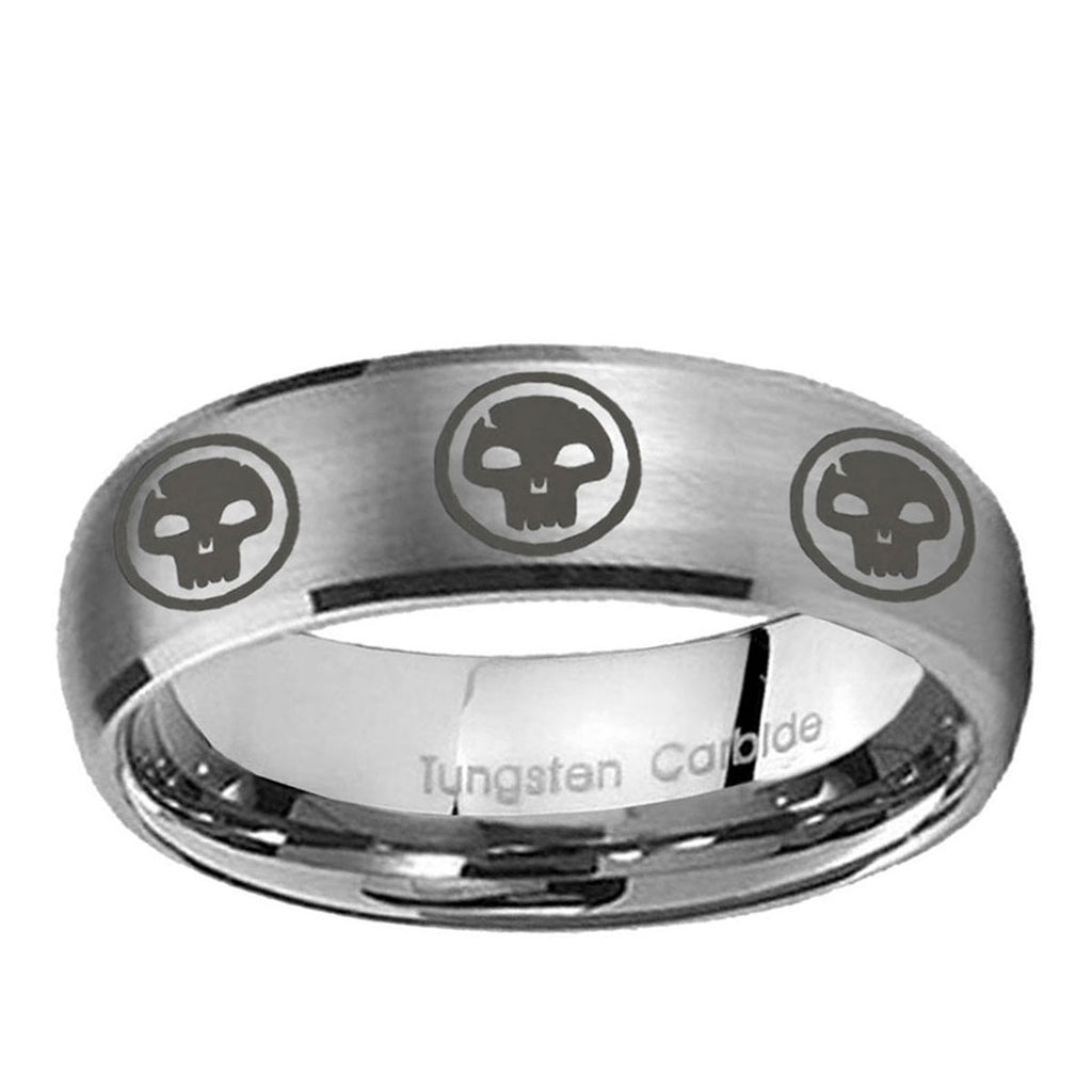 10mm Multiple Skull Dome Brushed Tungsten Carbide Promise Ring