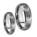 Satin Silver Dome Multiple Skull Tungsten Promise Ring Set