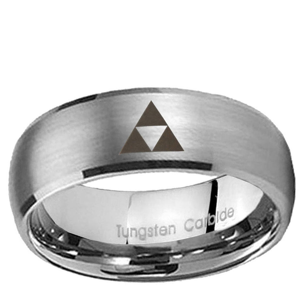 5MM Zelda Triforce Dome Brushed Gray Tungsten Wedding Rings