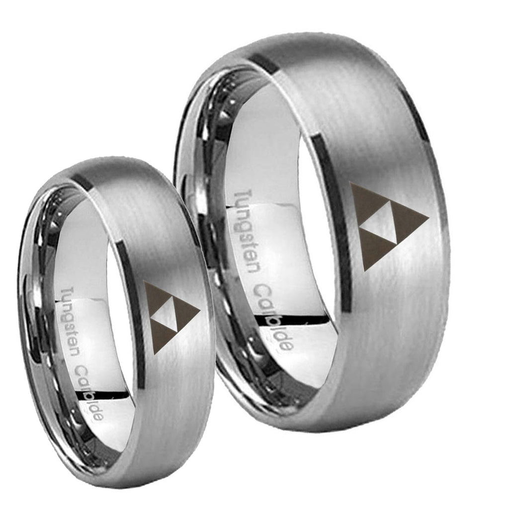 Zelda Triforce Dome Brushed Tungsten Couple Wedding Bands