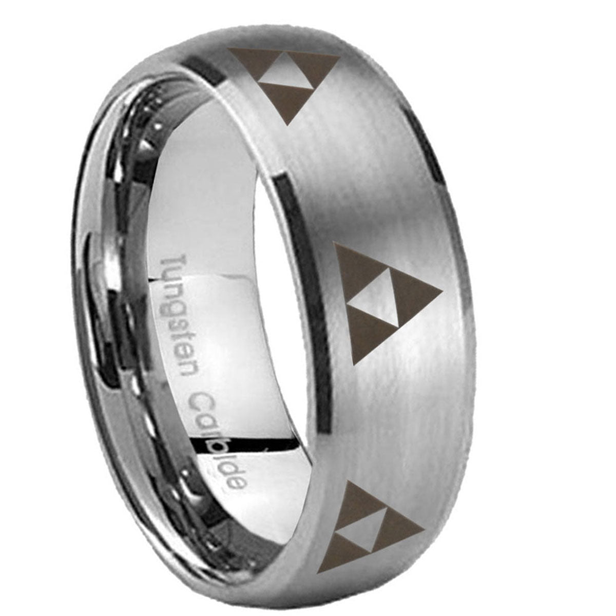 8MM Multiple Zelda Triforce Dome Brushed Gray Tungsten Ring