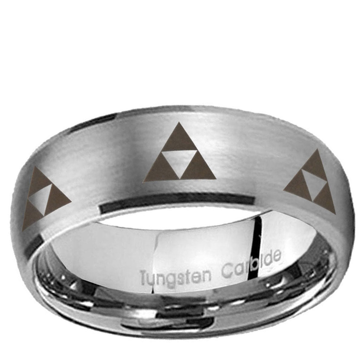 10mm Multiple Zelda Triforce Dome Brushed Tungsten Carbide Mens Ring