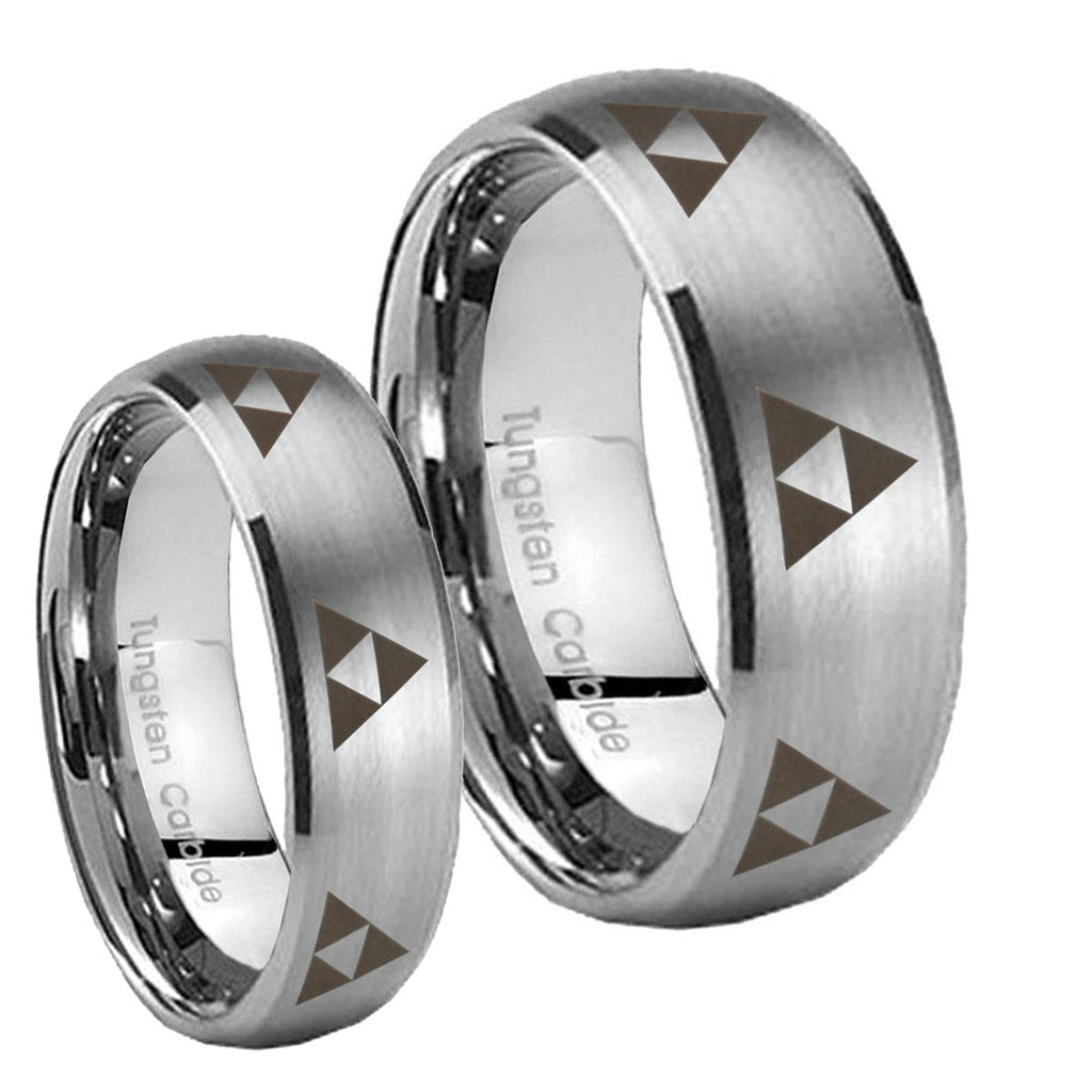 Multiple Zelda Triforce Dome Brushed Tungsten Bridal Band Set