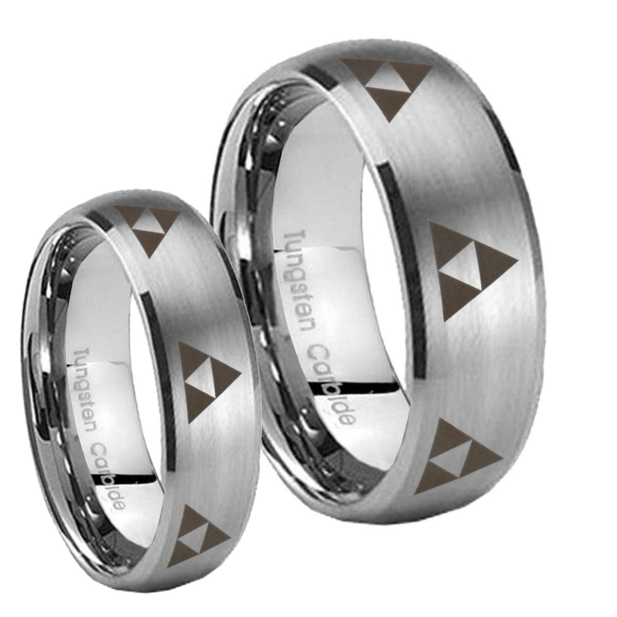 Multiple Zelda Triforce Dome Brushed Tungsten Bridal Band Set