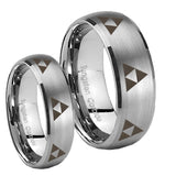 Bride and Groom Multiple Zelda Triforce Dome Brushed Tungsten Men's Ring Set