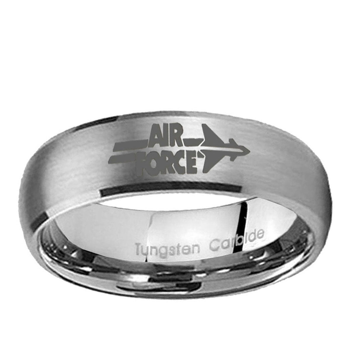 10mm Classic Satin Silver Dome Air Force Tungsten Laser Engraved Ring
