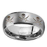 8mm-Multiple-Skull-Pirate-Dome-Brushed-Tungsten-Carbide-Mens-Bands-Ring