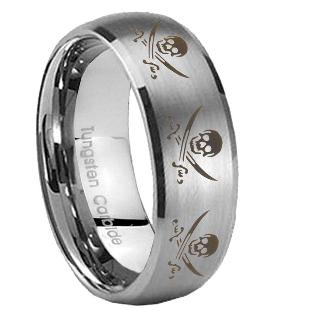 8MM Multiple Skull Pirate Dome Brushed Gray Tungsten Ring