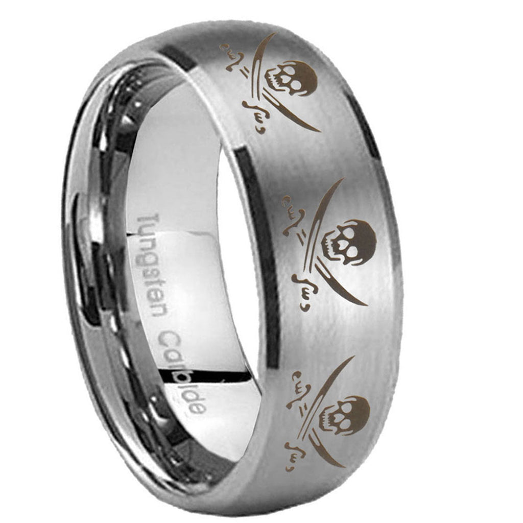 10mm Multiple Skull Pirate Dome Brushed Tungsten Carbide Mens Bands Ring