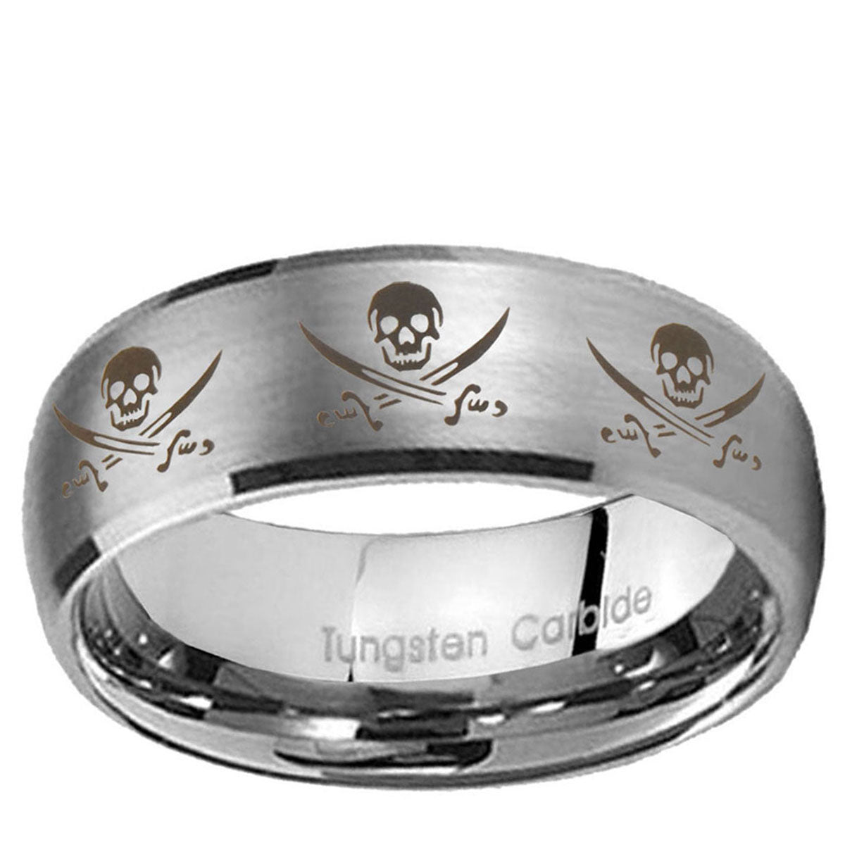 5MM Multiple Skull Pirate Dome Brushed Gray Tungsten Ring