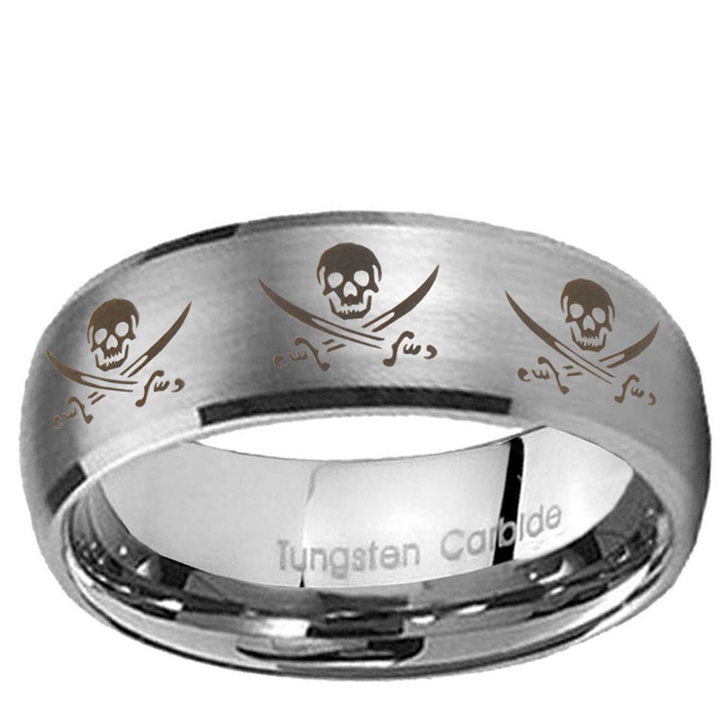 10mm Multiple Skull Pirate Dome Brushed Tungsten Carbide Mens Bands Ring