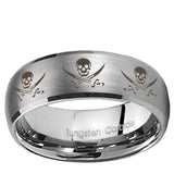 5, 8mm Multiple Skull Pirate Dome Brushed Tungsten Carbide Mens Bands Ring