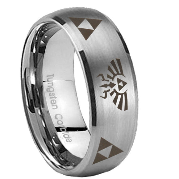 8mm-Legend-of-Zelda-Dome-Brushed-Tungsten-Carbide-Custom-Mens-Ring