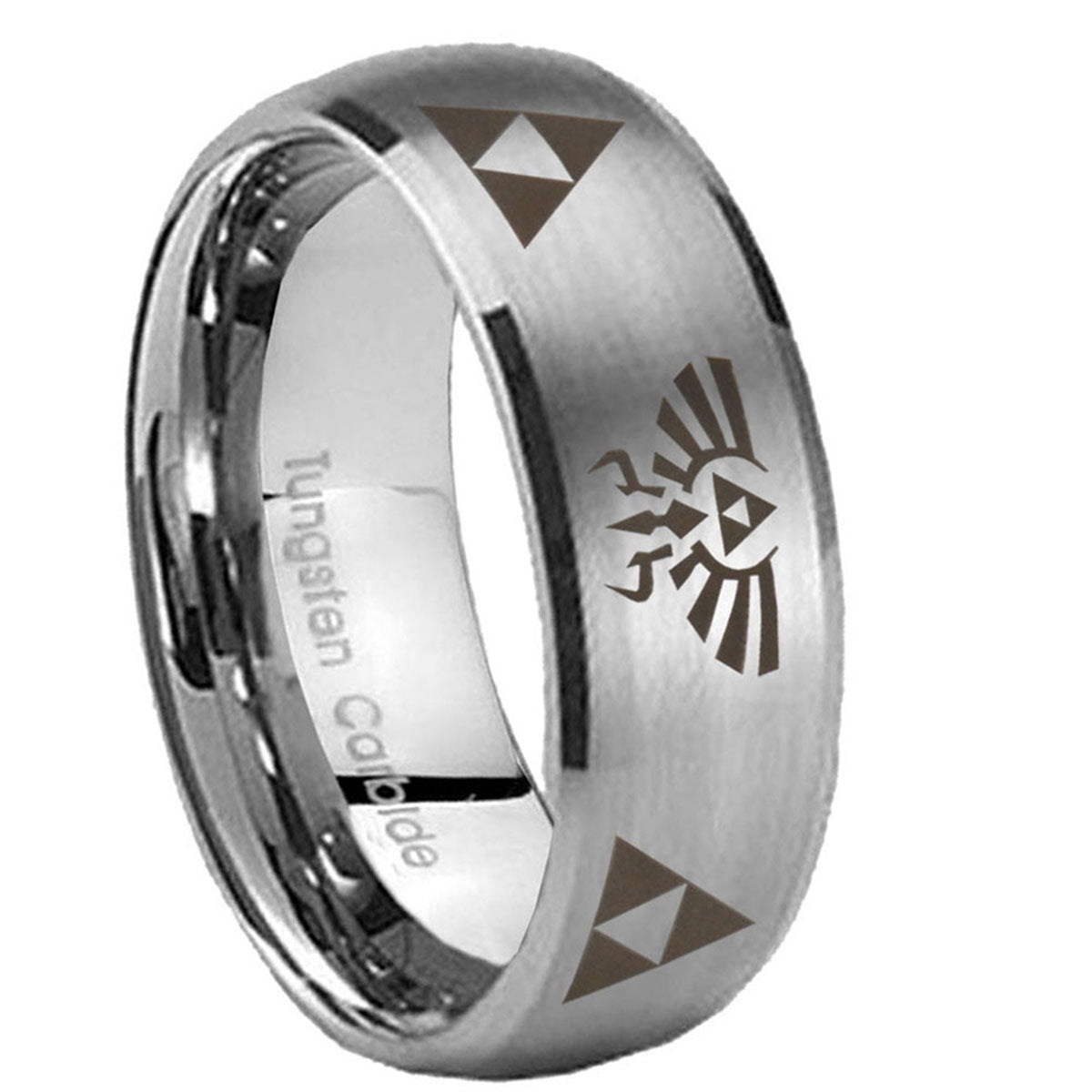 8MM Legend of Zelda Dome Brushed Gray Tungsten Man Wedding Band