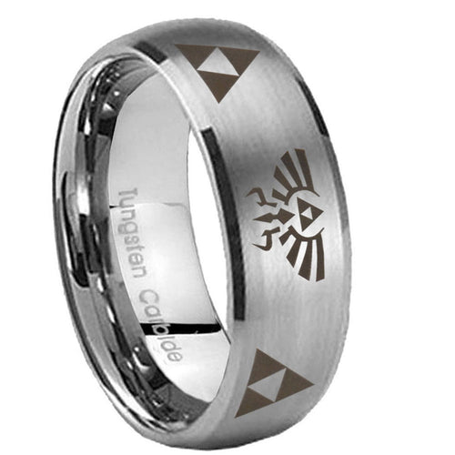 10mm Legend of Zelda Dome Brushed Tungsten Carbide Custom Mens Ring