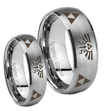 Bride and Groom Legend of Zelda Dome Brushed Tungsten Engagement Ring Set