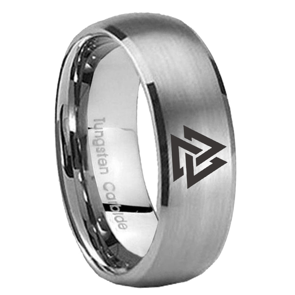8MM Viking Symbol Dome Brushed Gray Tungsten Man Wedding Ring