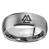 5, 8mm Viking Symbol Dome Matte Silver Tungsten Wedding Bands