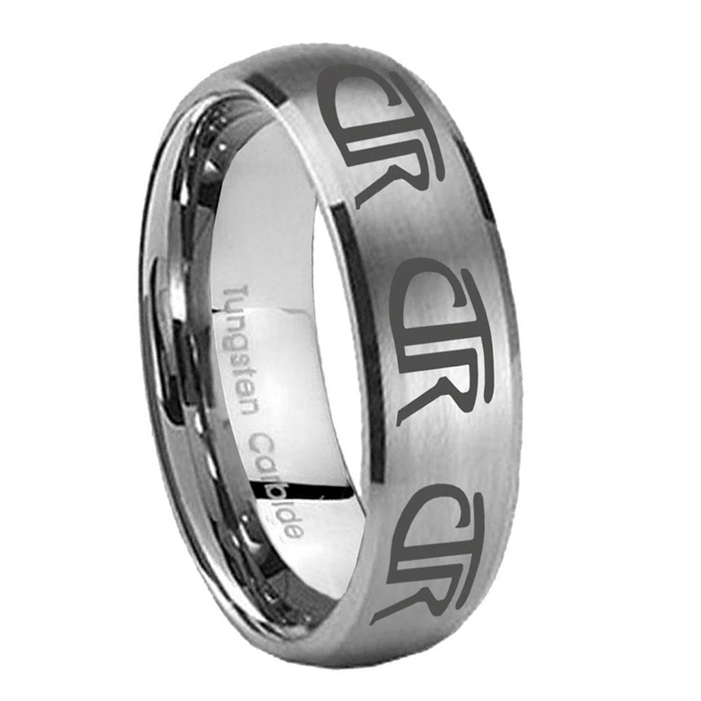 8MM Multiple CTR Dome Brushed Gray Tungsten Mens Ring