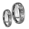 Multiple CTR Dome Brushed Tungsten Wedding Set Rings