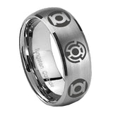 8mm Blue Green Lantern Dome Matte Silver Tungsten Ring