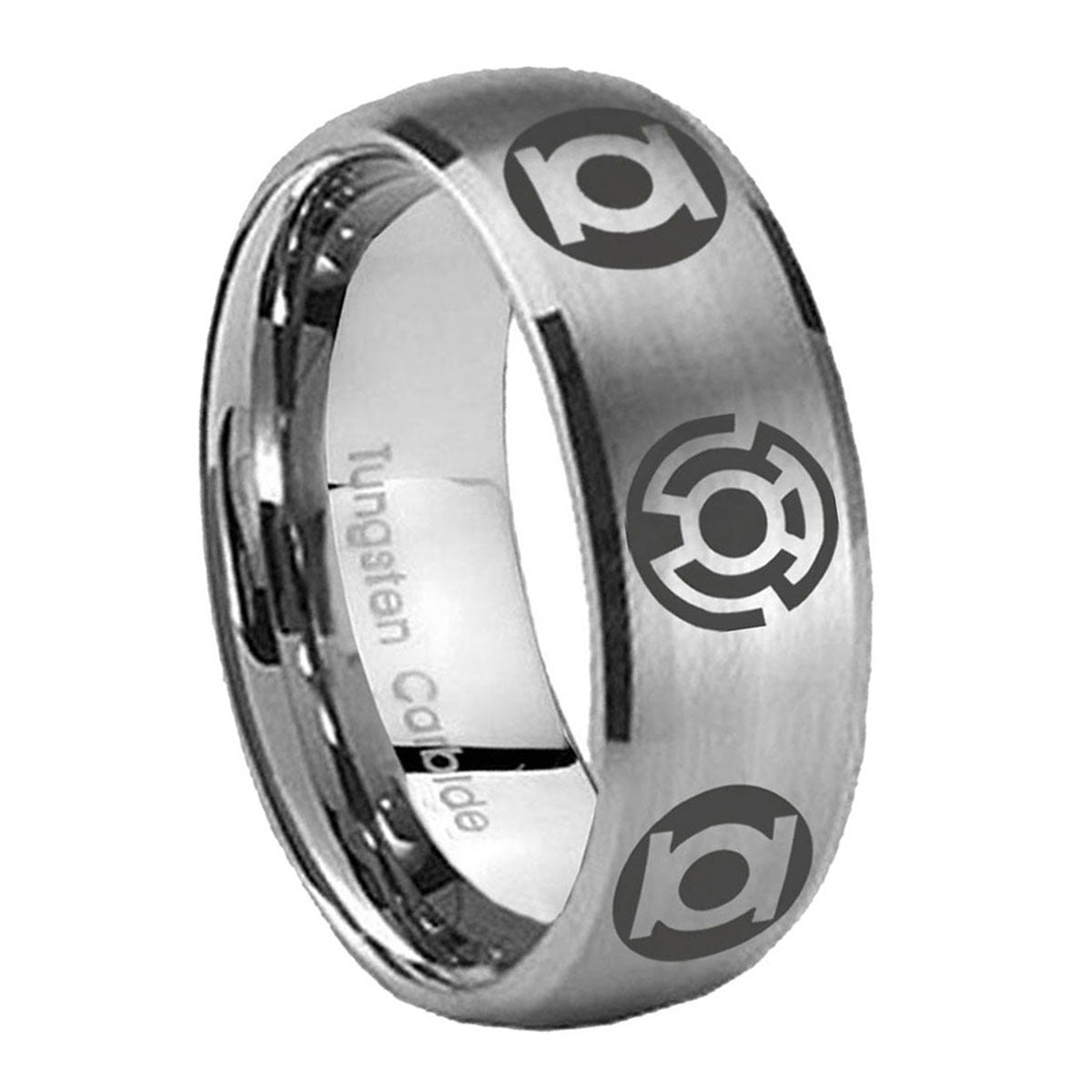 8MM Blue Green Lantern Dome Brushed Gray Tungsten Ring For Men